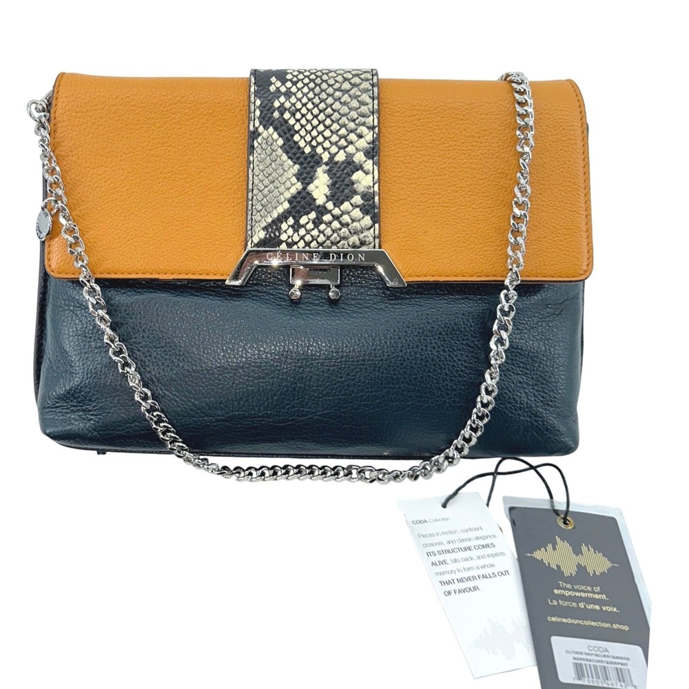Celine Dion Coda Crossbody Bag Navy Curry Serpent Leather Modern Chic Luxury